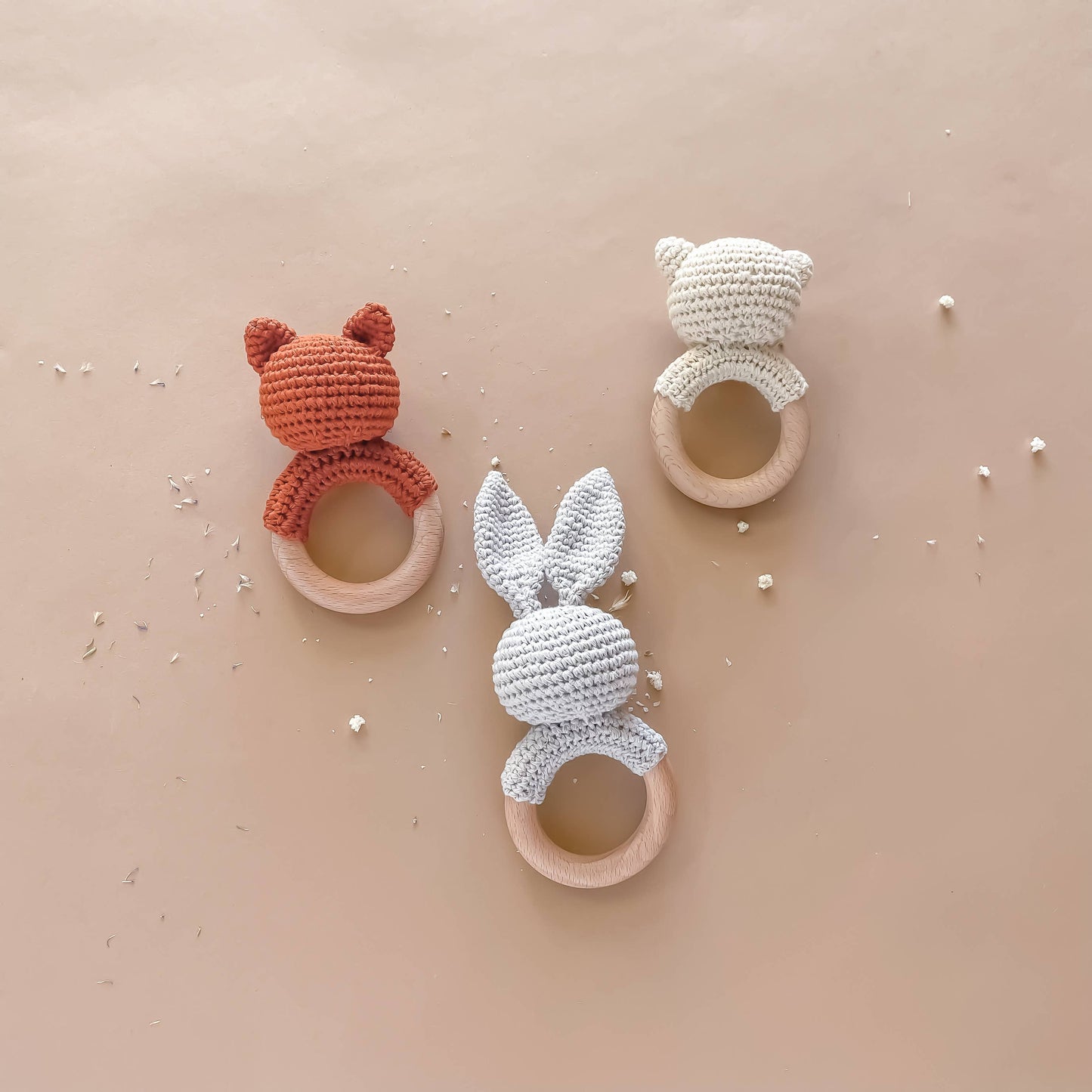 Teether Bunny Grey Cotton Rattle Baby Gift Easter Spring: Immediate