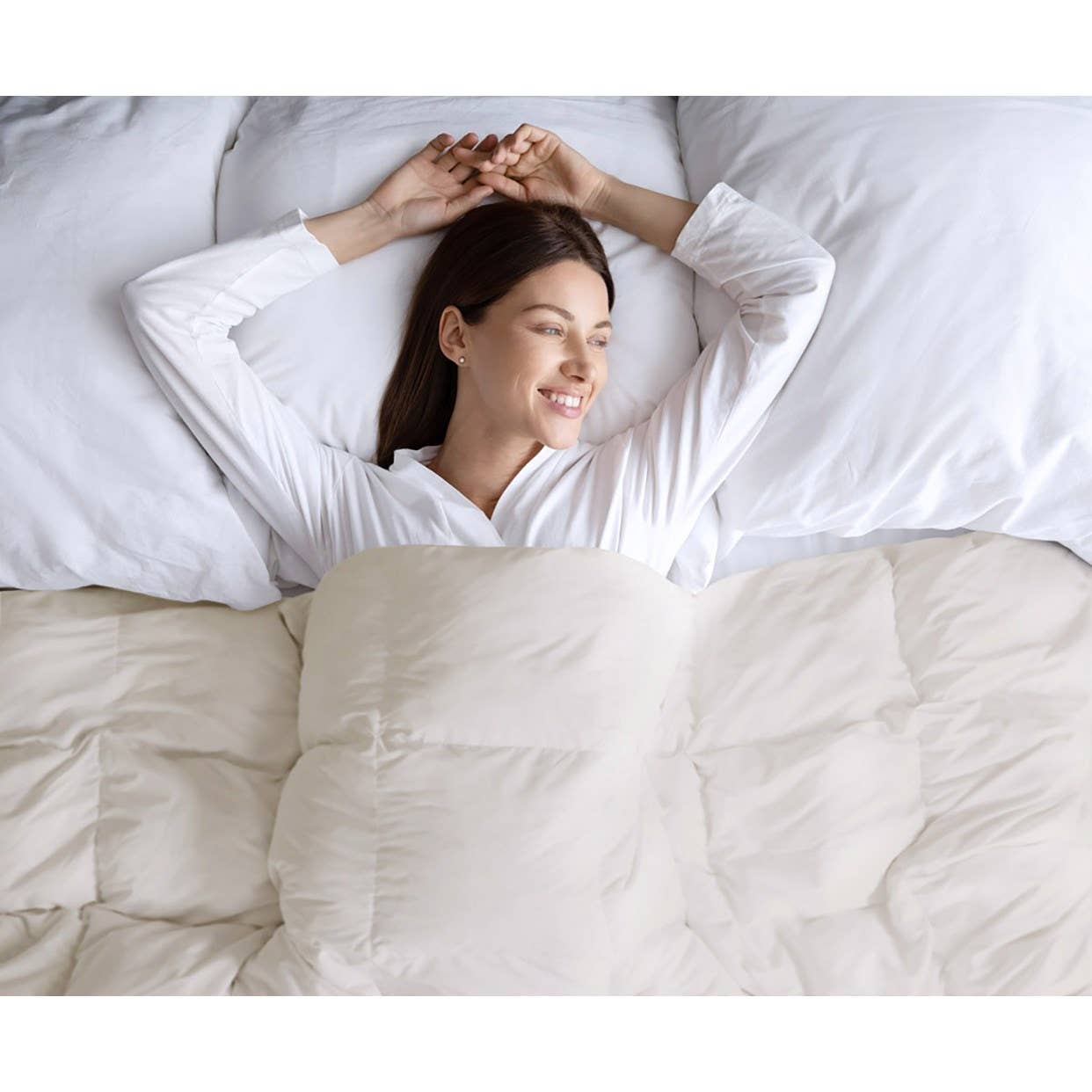 Quilted Goose Feather and Down Oversize Comforter, Cream: King/Cal King