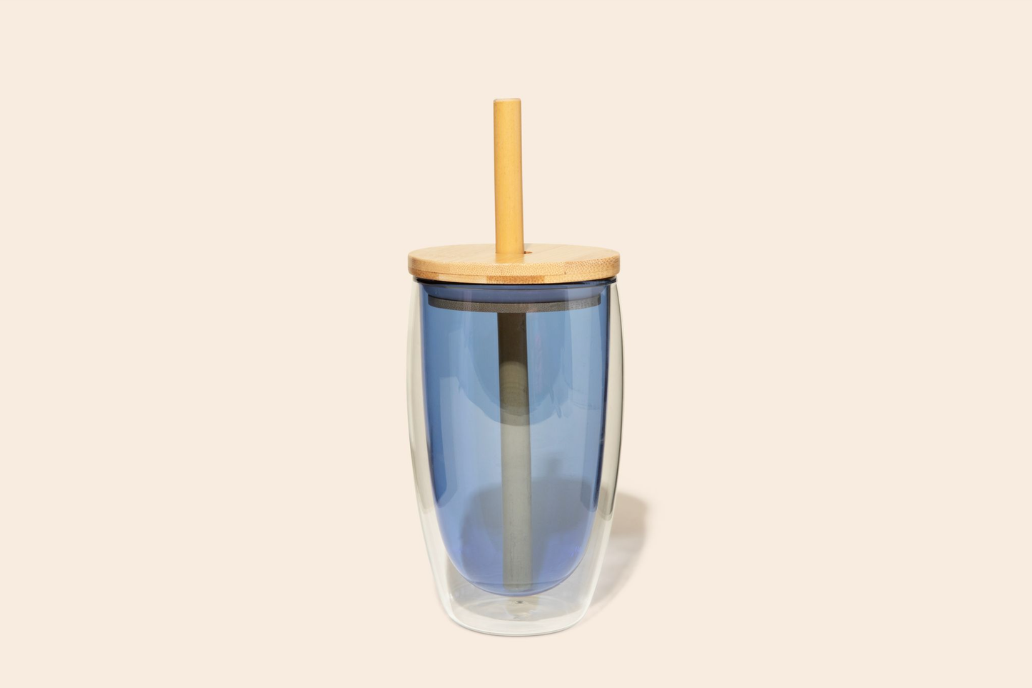 Reusable Glass Tumbler Cup + Bamboo Straw: Blue
