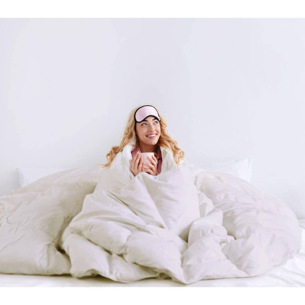 Quilted Goose Feather and Down Oversize Comforter, Cream: King/Cal King