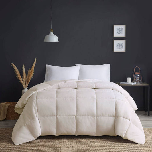 Quilted Goose Feather and Down Oversize Comforter, Cream: King/Cal King
