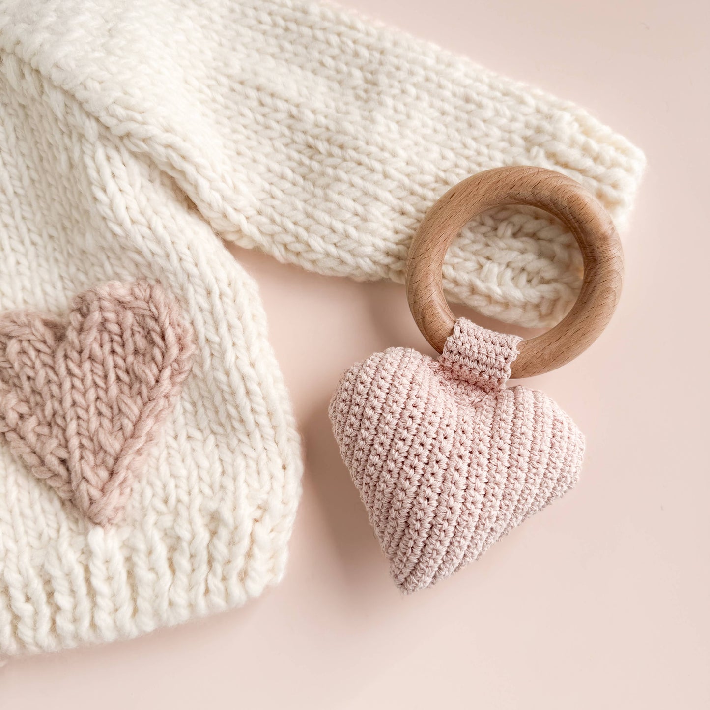 Teether Heart Cotton Crochet Rattle Baby Toy Spring Summer: In Stock
