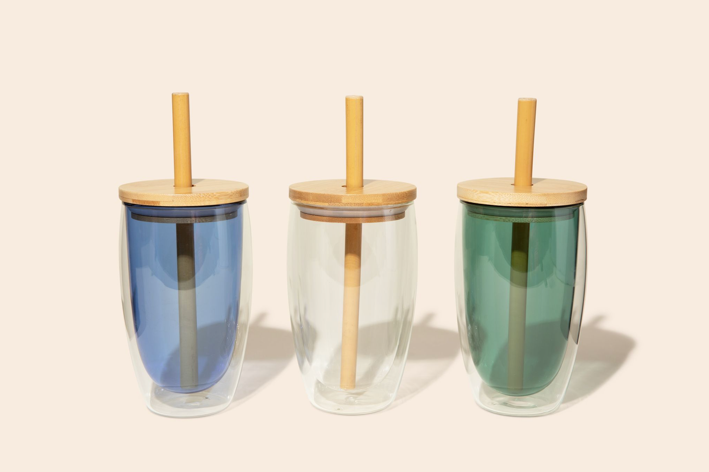 Reusable Glass Tumbler Cup + Bamboo Straw: Green