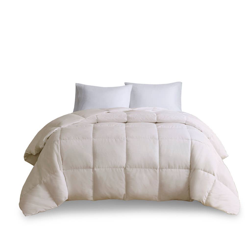 Quilted Goose Feather and Down Oversize Comforter, Cream: King/Cal King