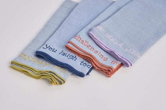 Handwoven Conversation Dinner Napkins: Chambray