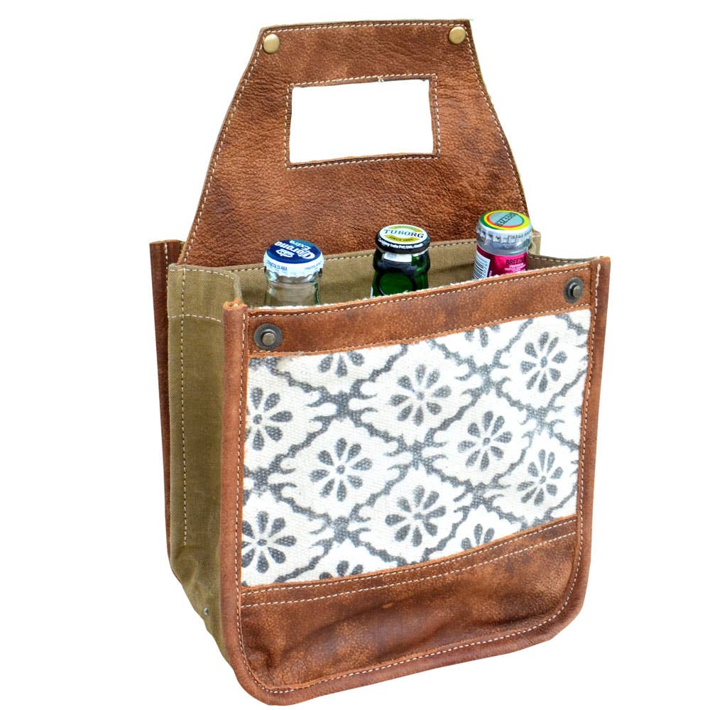 White Canvas Pattern Beer Carrier