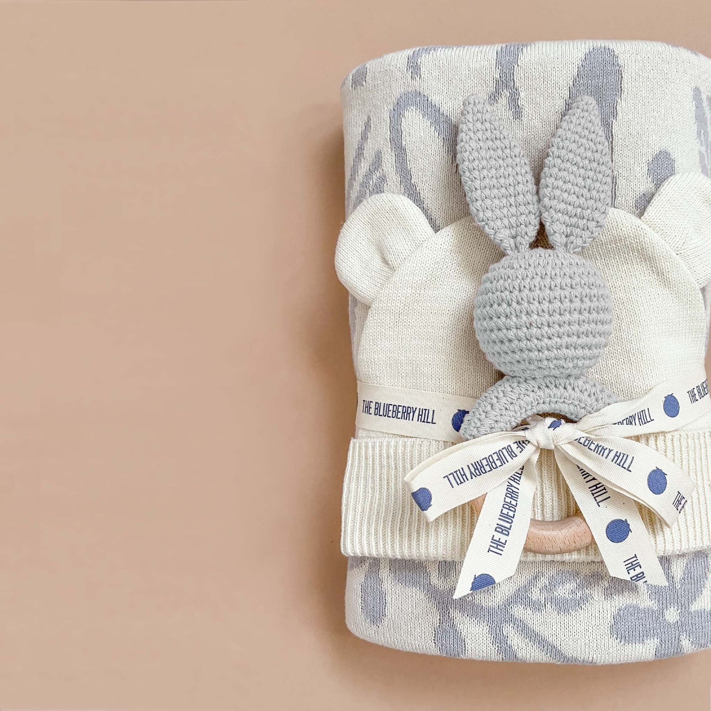 Teether Bunny Grey Cotton Rattle Baby Gift Easter Spring: Immediate