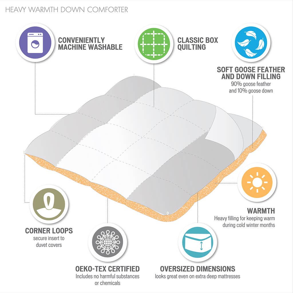 Quilted Goose Feather and Down Oversize Comforter, Cream: King/Cal King