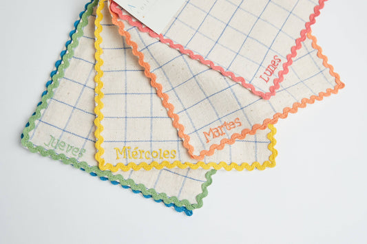 Handwoven Days Of The Week Lunchbox Napkins: Spanish