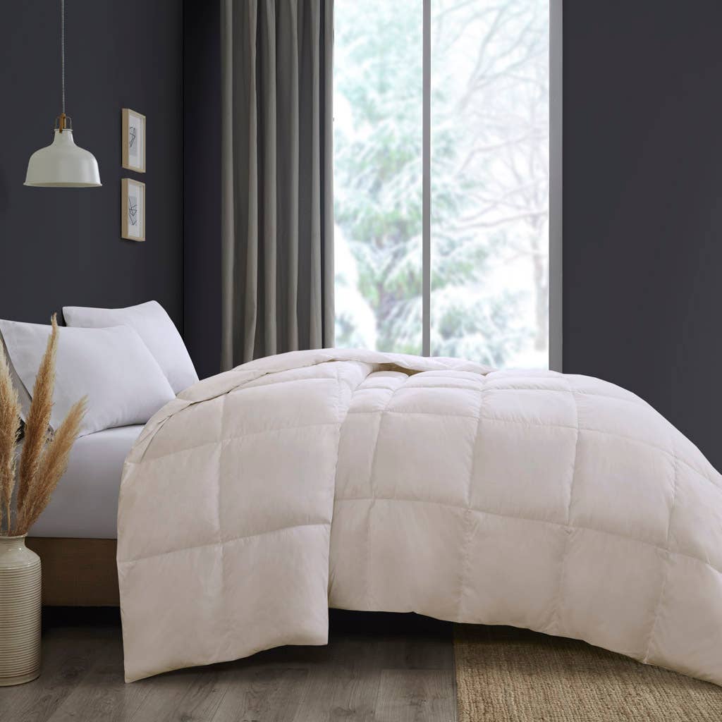 Quilted Goose Feather and Down Oversize Comforter, Cream: King/Cal King