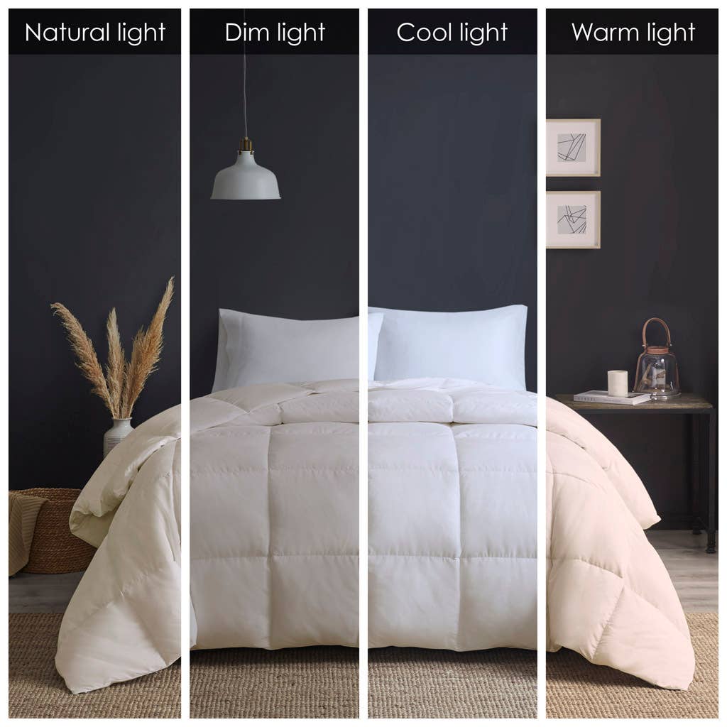 Quilted Goose Feather and Down Oversize Comforter, Cream: King/Cal King